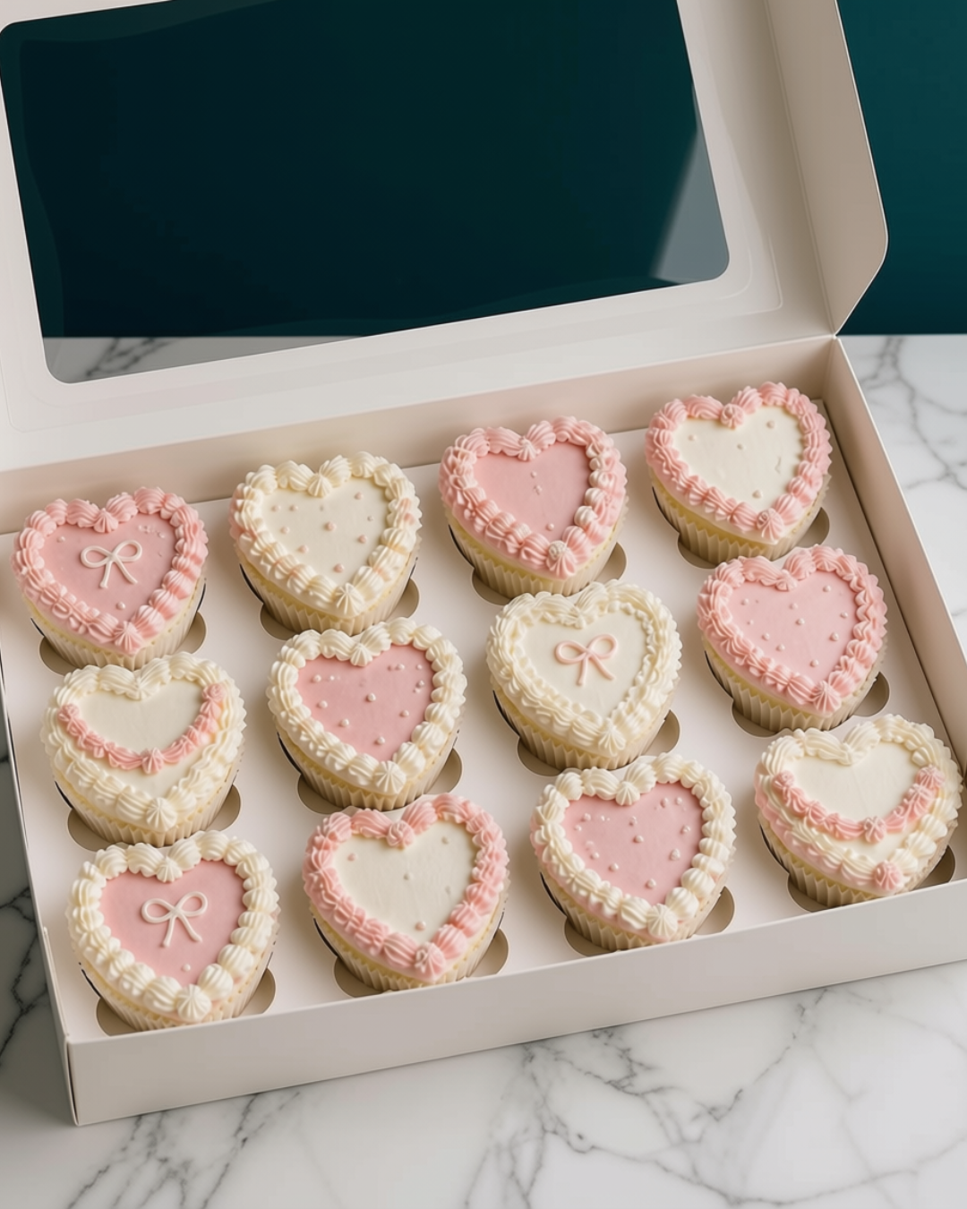 It's a Girl! Vintage Heart Cupcakes | Pink | Box of 12
