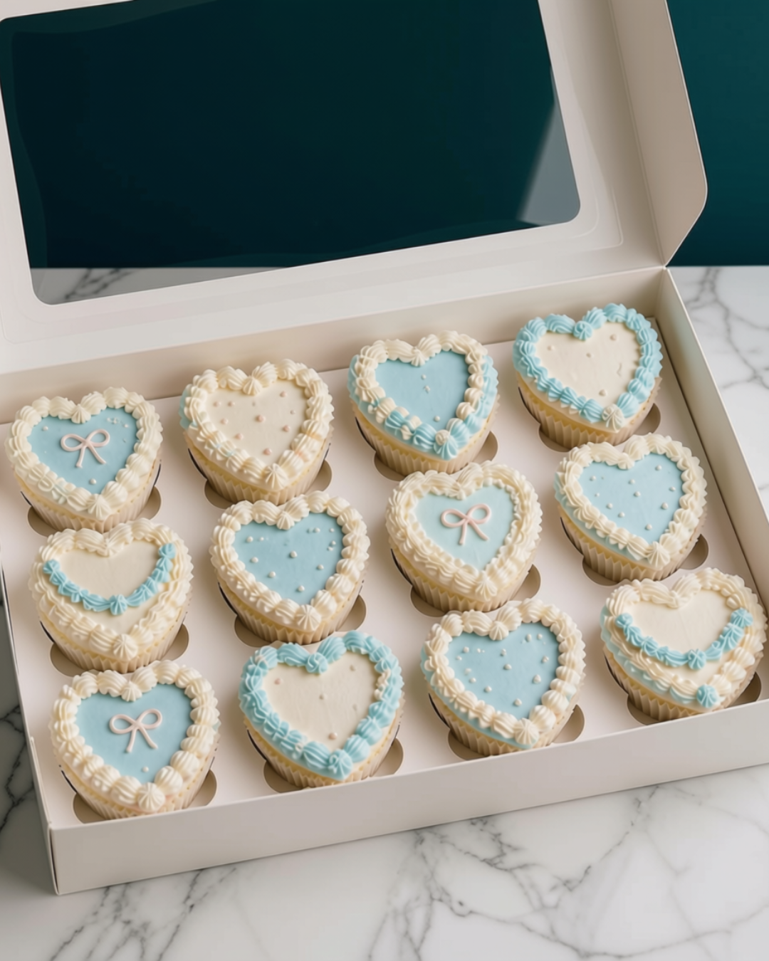 It's a Boy! Vintage Heart Cupcakes | Blue | Box of 12