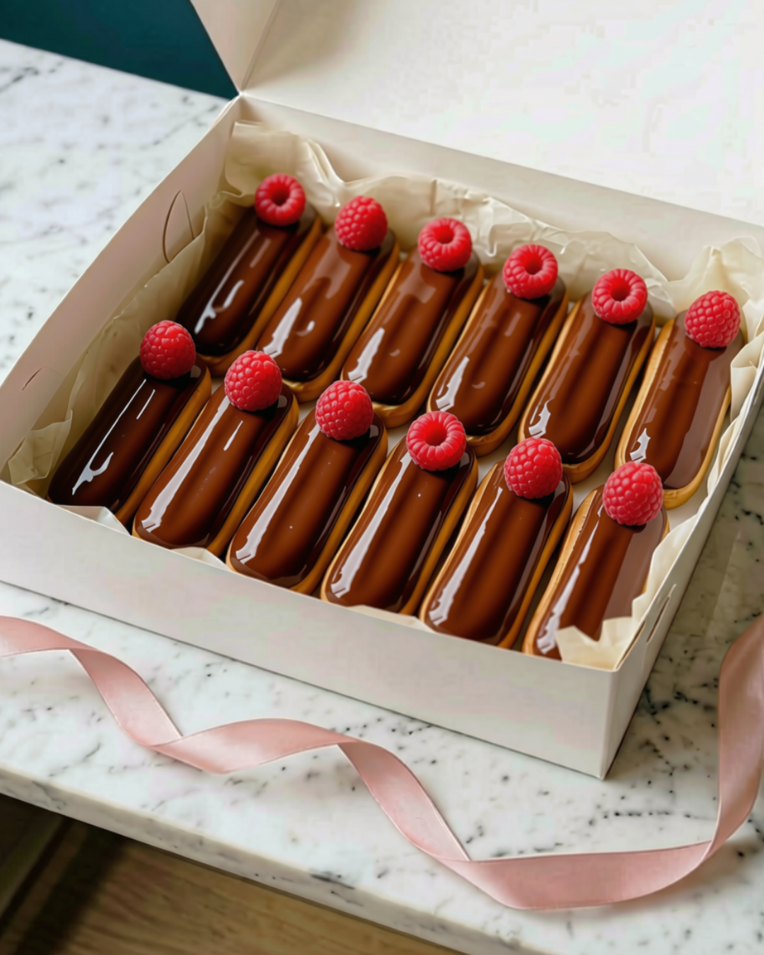 Chocolate Raspberry Eclairs | Box of 12